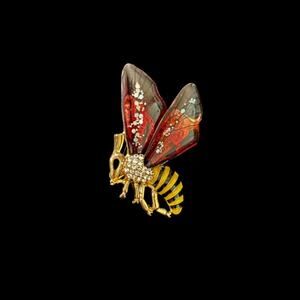 Vintage Rhinestone Gold-Toned Pink Glitter Winged Bee Pin